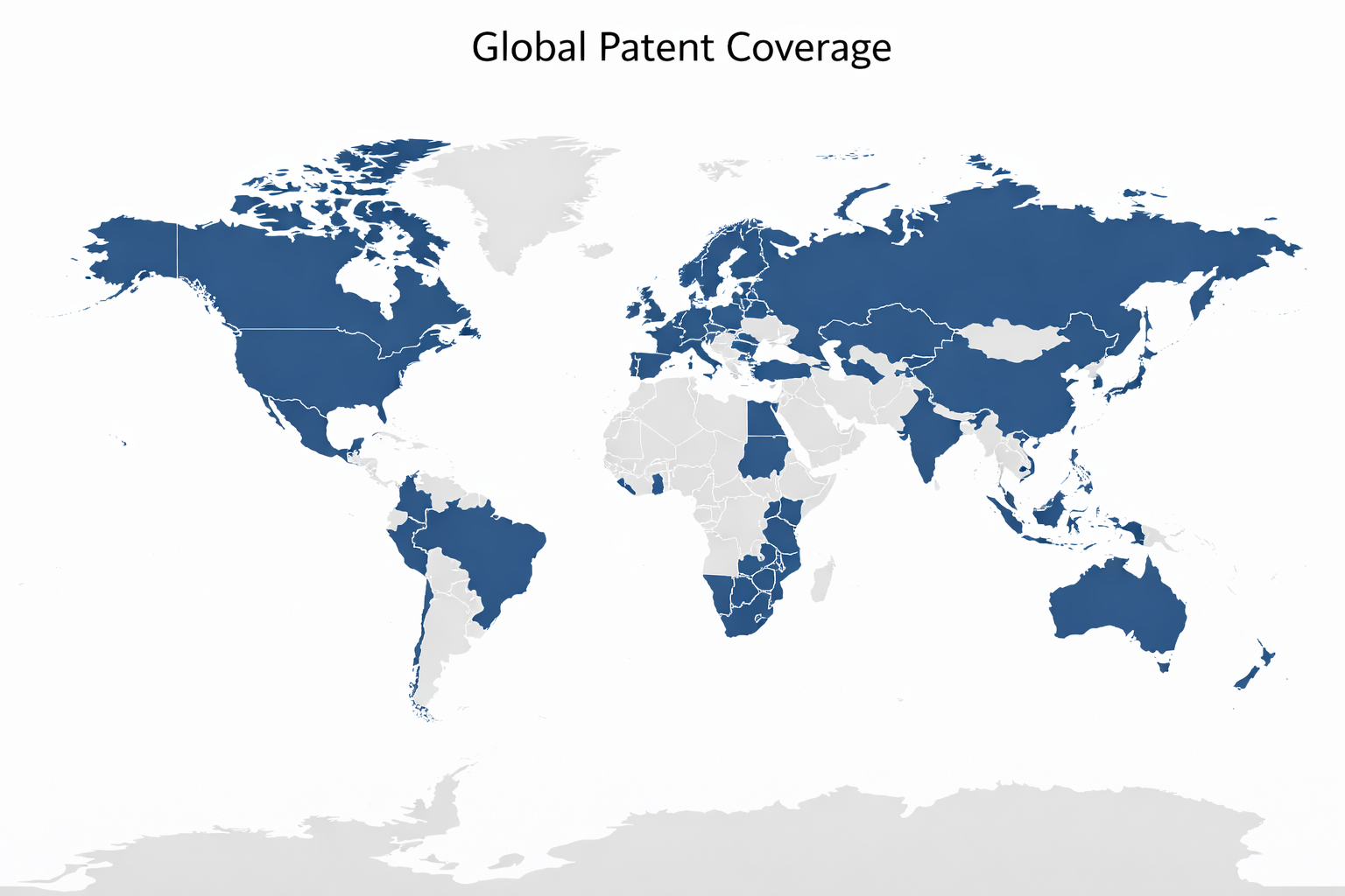 Global Patent Coverage map highlighting jurisdictions covered by the portfolio.